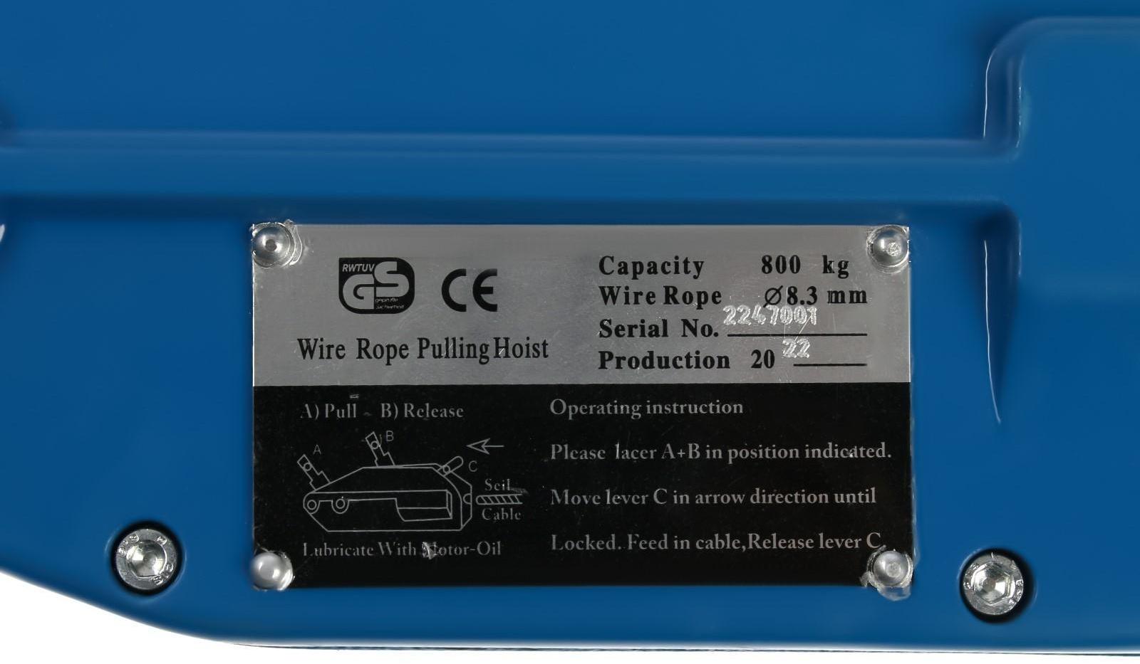 Лебёдка рычажная тросовая МТМ ТУНДРА, трос d = 8.3 мм, 20 м, подъём 0.8 т, нагрузка до 1 т