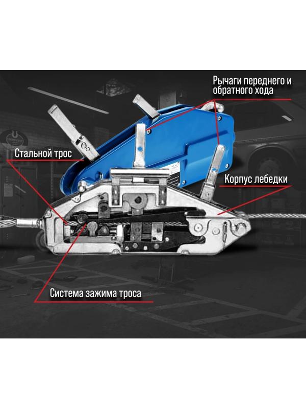 Лебёдка рычажная тросовая МТМ ТУНДРА, трос d = 8.3 мм, 20 м, подъём 0.8 т, нагрузка до 1 т