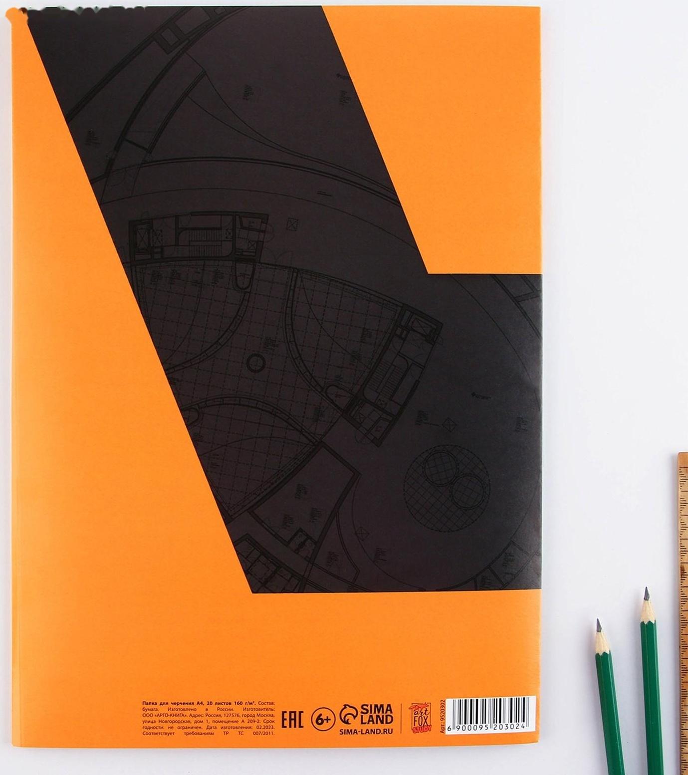 Бумага для черчения А4, 20 листов, без рамки, белизна 100%, 160 г/м², в папке.