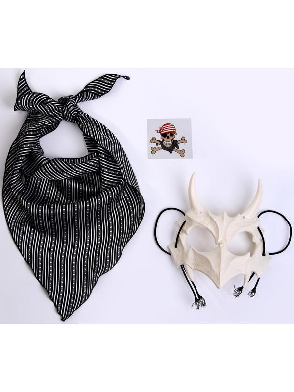 Карнавальный Набор:бандана в полоску,,маска с рогами латекс белая,т.наклейка