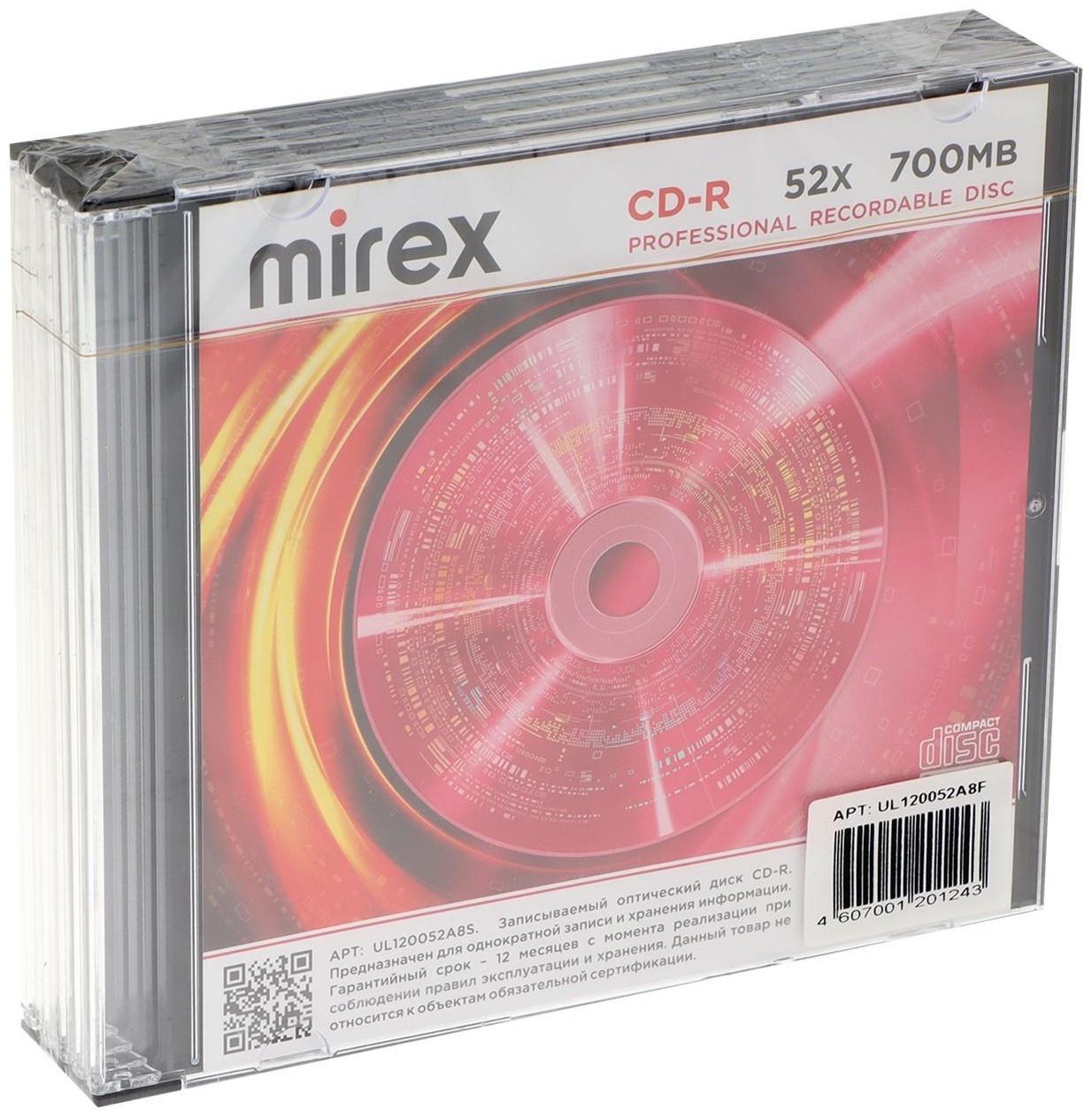 Диск CD-R Mirex Brand, 52x, 700 Мб, Slim,  набор 5 шт