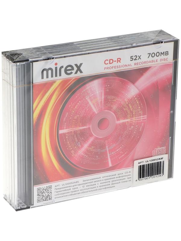 Диск CD-R Mirex Brand, 52x, 700 Мб, Slim,  набор 5 шт