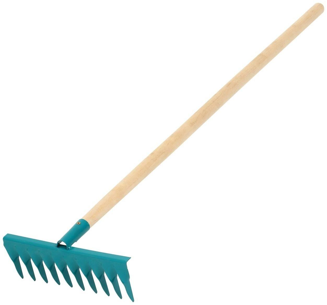 Грабли прямые, витой зуб, 10 зубцов, металл, деревянный черенок