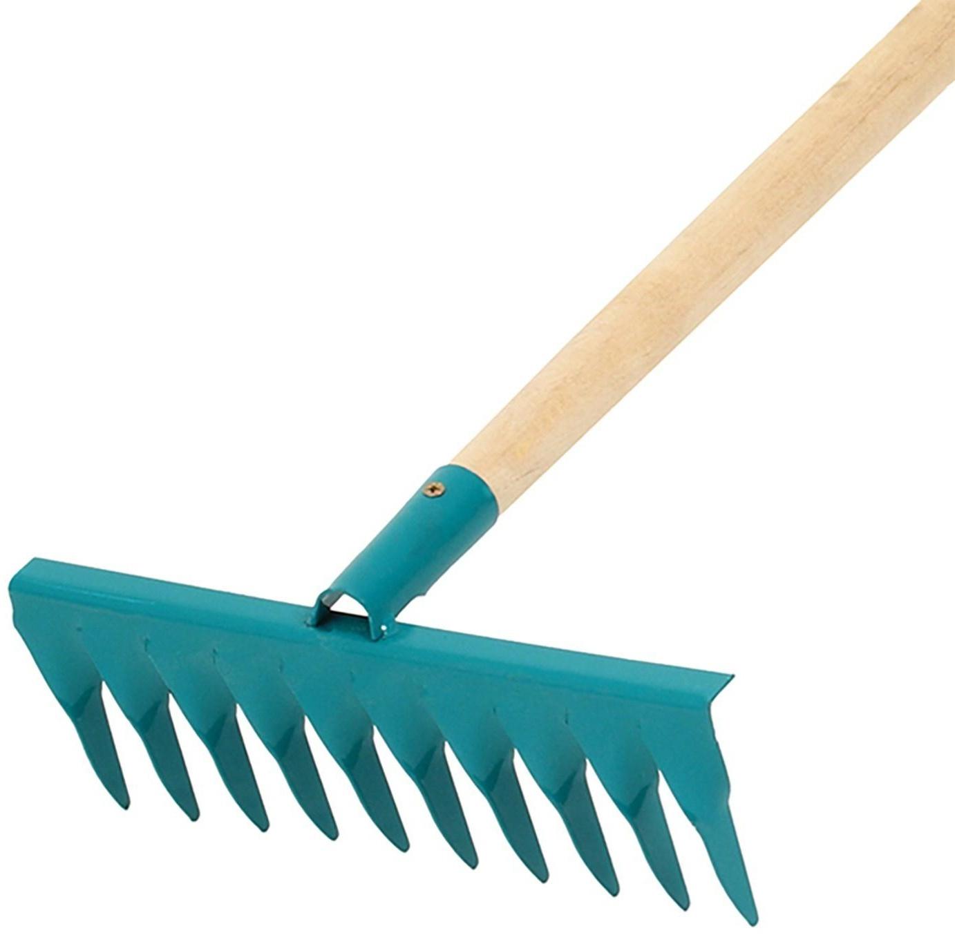 Грабли прямые, витой зуб, 10 зубцов, металл, деревянный черенок