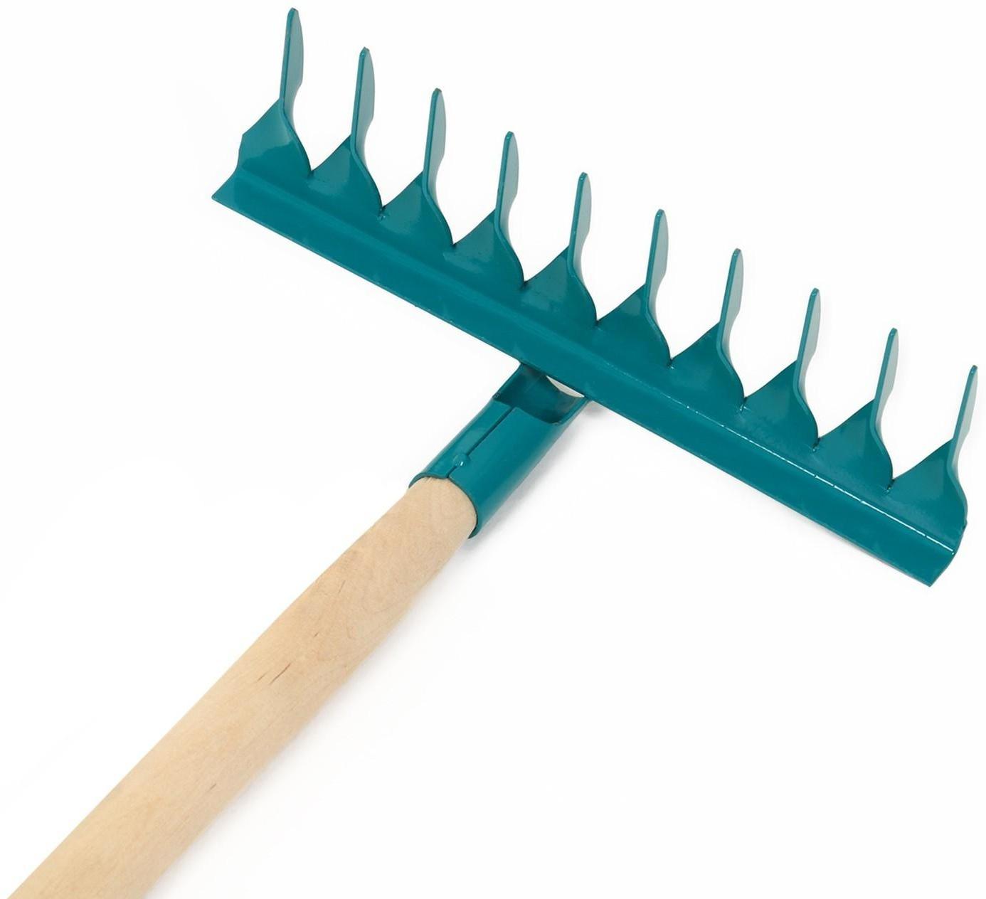Грабли прямые, витой зуб, 10 зубцов, металл, деревянный черенок