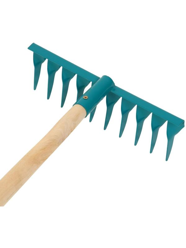 Грабли прямые, витой зуб, 10 зубцов, металл, деревянный черенок