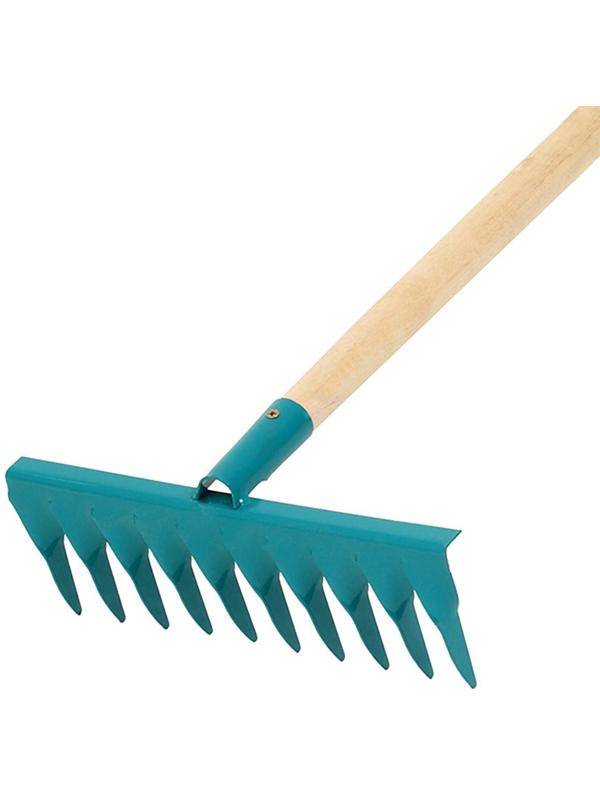 Грабли прямые, витой зуб, 10 зубцов, металл, деревянный черенок