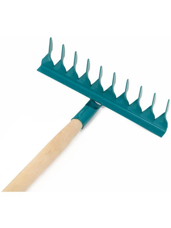 Грабли прямые, витой зуб, 10 зубцов, металл, деревянный черенок