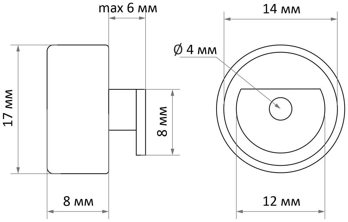 Зеркалодержатель ТУНДРА LIGHT, d=17 мм, без сверления, цвет черный, 4 шт.