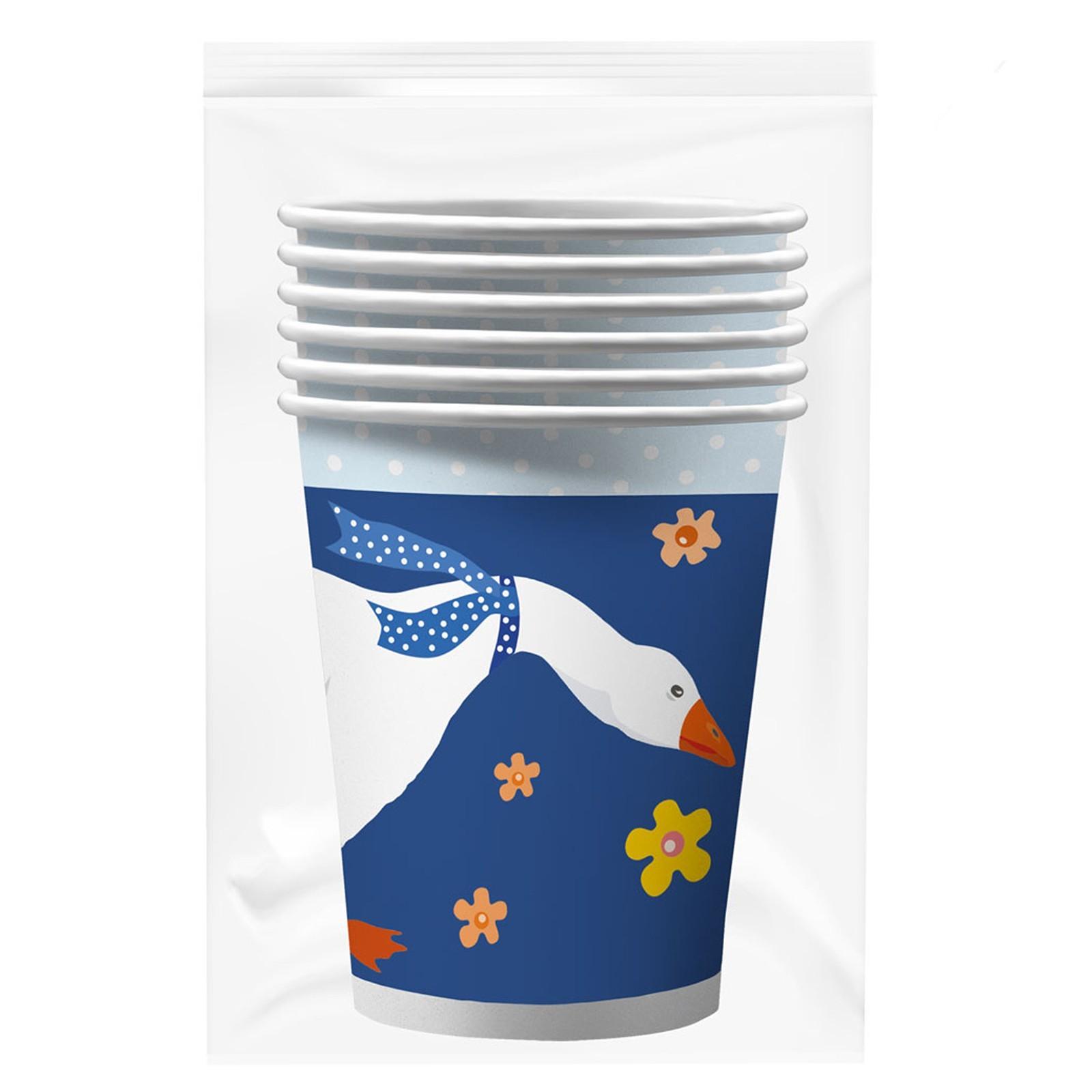 Набор бумажных стаканов «Гуси-2», в плёнке, 6 штук, 250 мл