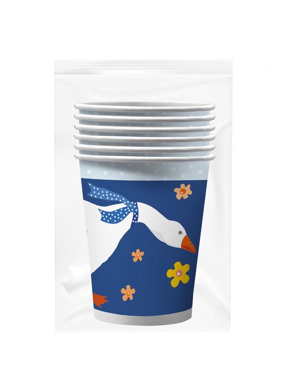 Набор бумажных стаканов «Гуси-2», в плёнке, 6 штук, 250 мл