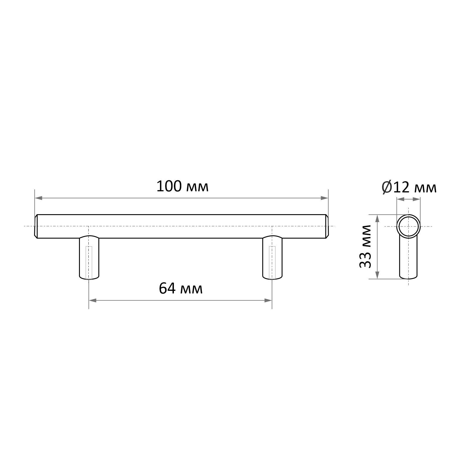 Ручка рейлинг CAPPIO, облегченная, d=12 мм, м/о 64 мм, цвет золото