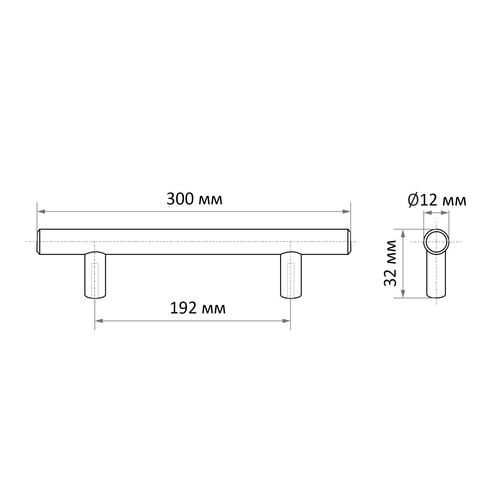 Ручка рейлинг CAPPIO, облегченная, d=12 мм, м/о 192 мм, цвет золото