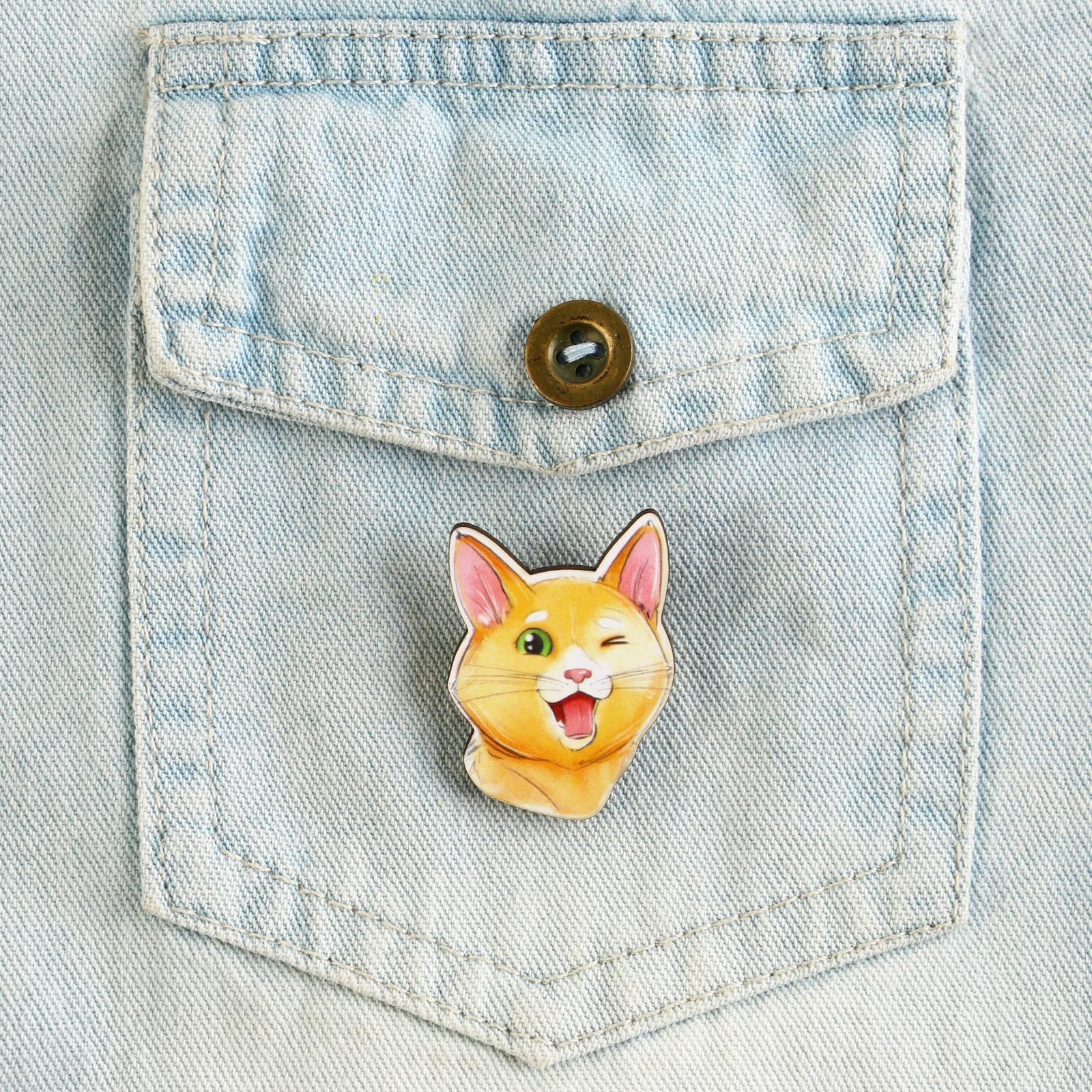 Значок-талисман деревянный «Рыжий кот», 2,6 х 3,5 см