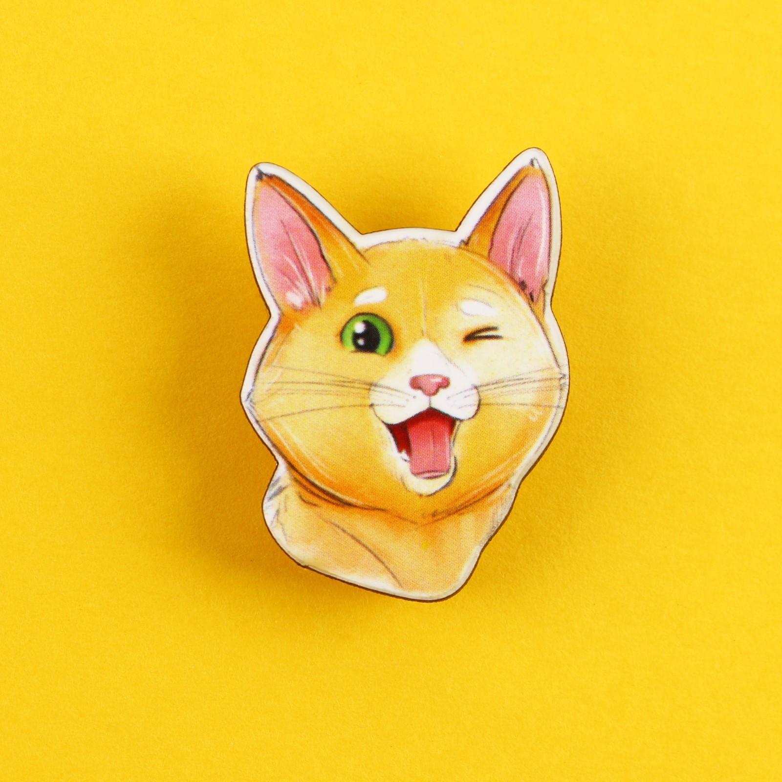 Значок-талисман деревянный «Рыжий кот», 2,6 х 3,5 см