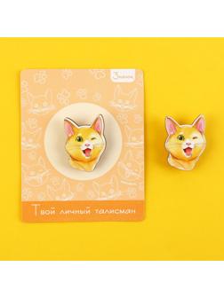 Значок-талисман деревянный «Рыжий кот», 2,6 х 3,5 см