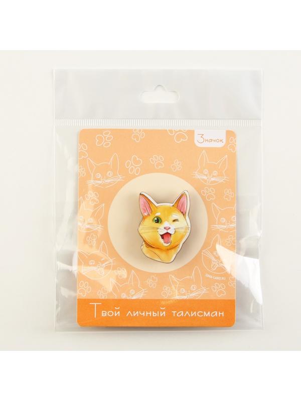 Значок-талисман деревянный «Рыжий кот», 2,6 х 3,5 см