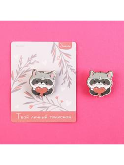 Значок-талисман деревянный «Енот»,3,2 х 3,3 см