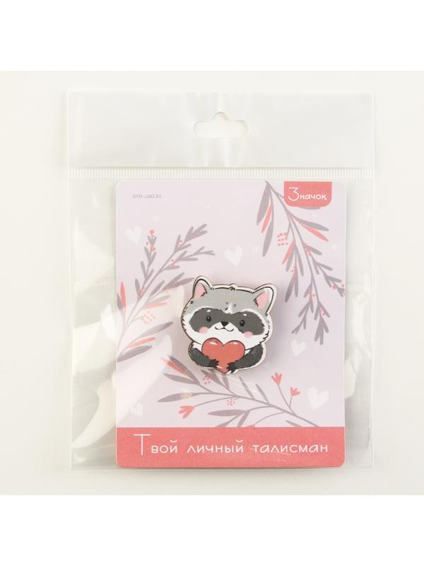 Значок-талисман деревянный «Енот»,3,2 х 3,3 см