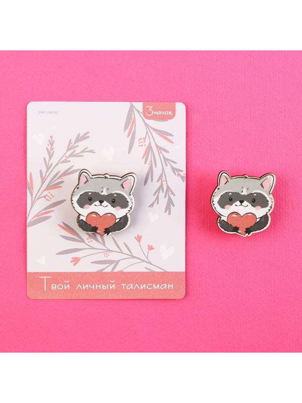 Значок-талисман деревянный «Енот»,3,2 х 3,3 см