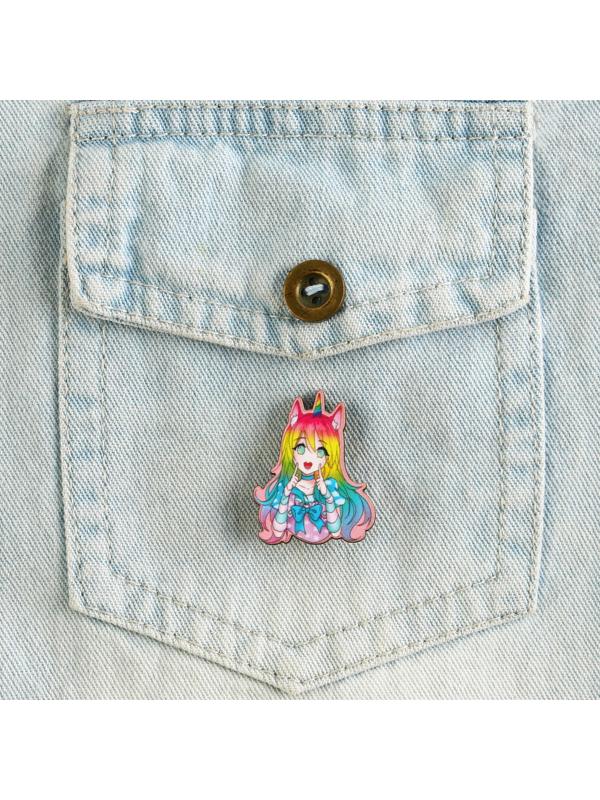 Значок деревянный «Девочка единорог», аниме, 2,6 х 3,3 см