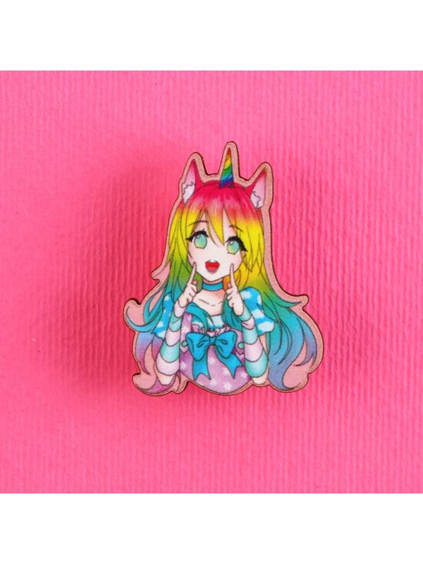 Значок деревянный «Девочка единорог», аниме, 2,6 х 3,3 см