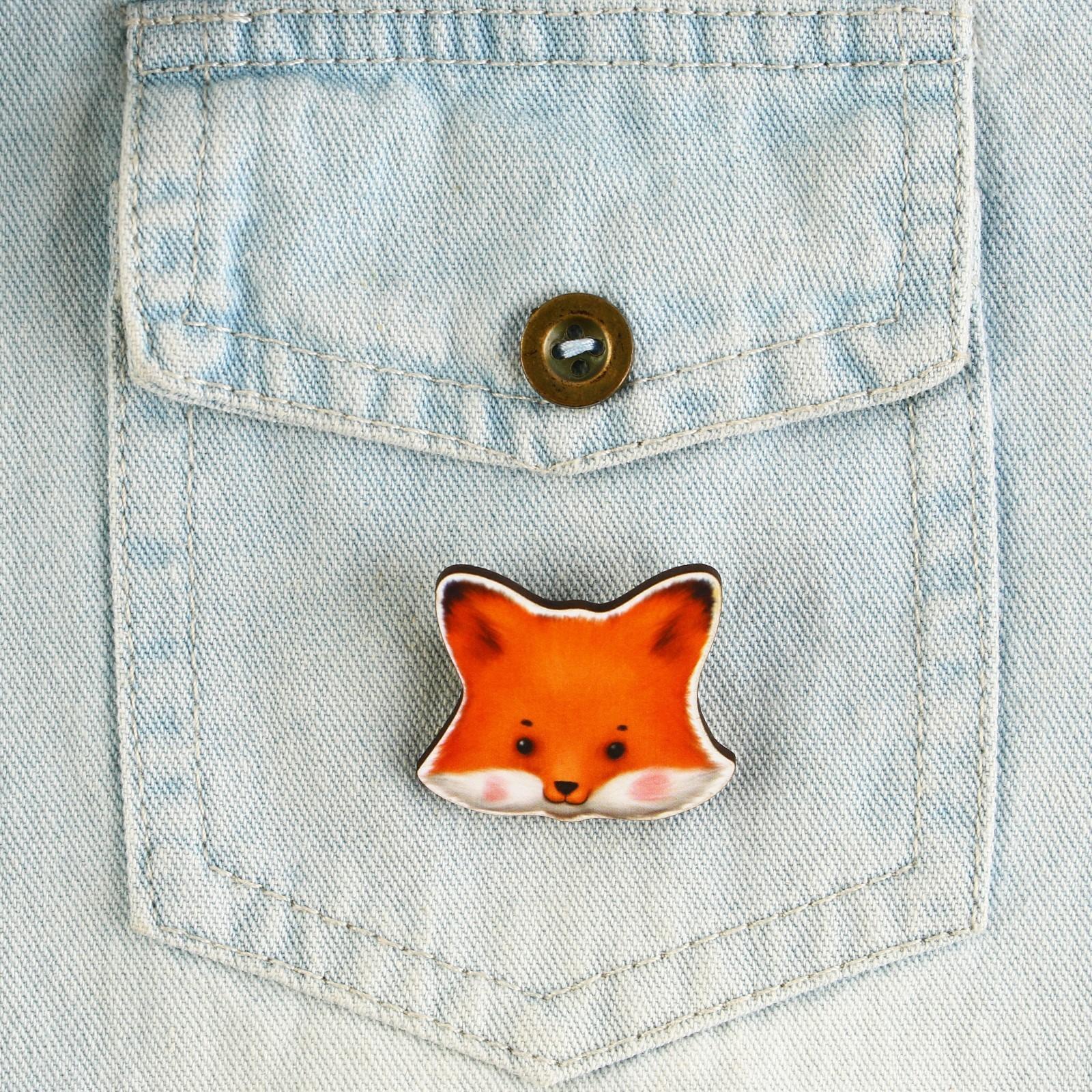 Значок-талисман деревянный «Лиса», 3,5 х 3,3 см