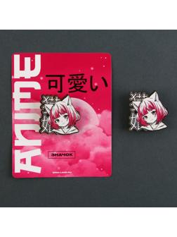 Значок деревянный «Девочка котик», аниме, 3,3 х 3,3 см