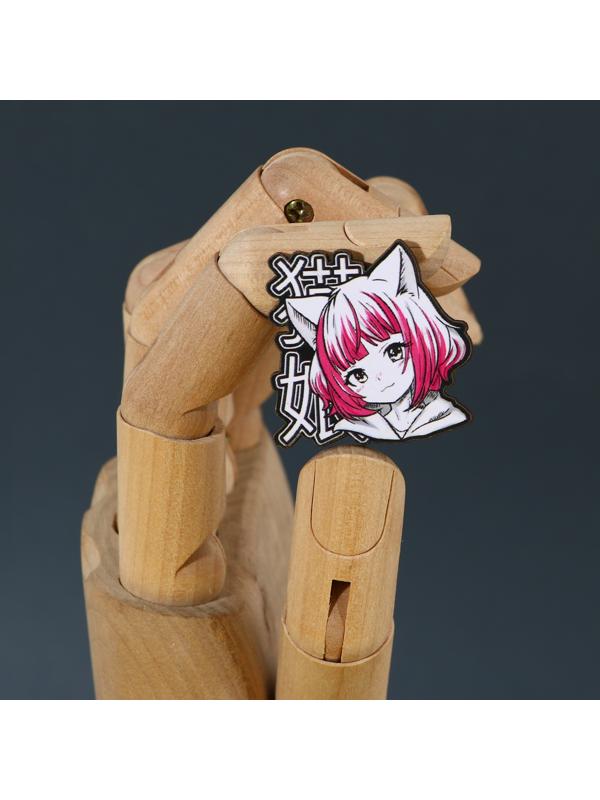 Значок деревянный «Девочка котик», аниме, 3,3 х 3,3 см