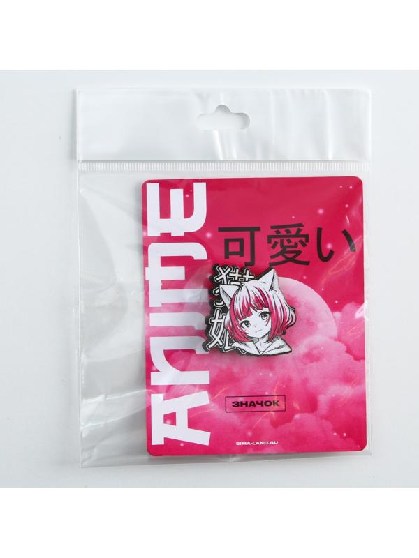 Значок деревянный «Девочка котик», аниме, 3,3 х 3,3 см