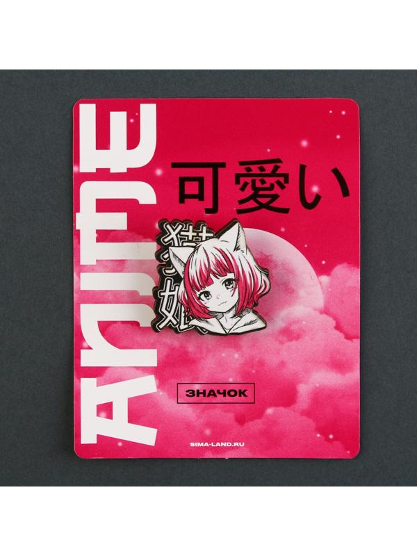Значок деревянный «Девочка котик», аниме, 3,3 х 3,3 см