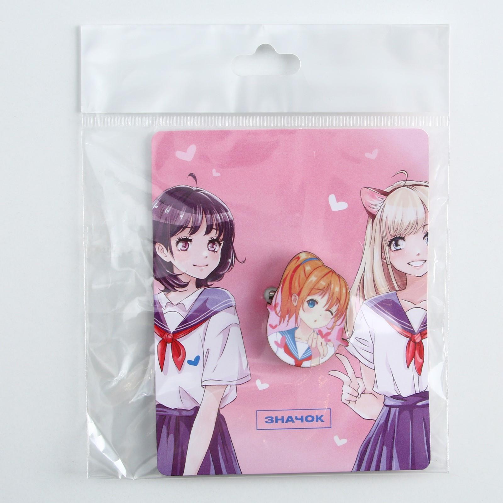 Значок деревянный «Школьницы», аниме, 2,6 х 3,3 см