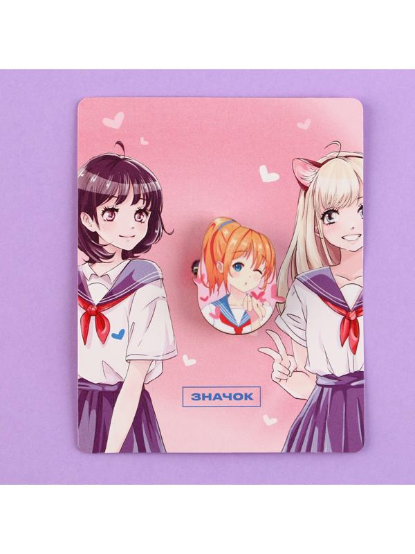 Значок деревянный «Школьницы», аниме, 2,6 х 3,3 см