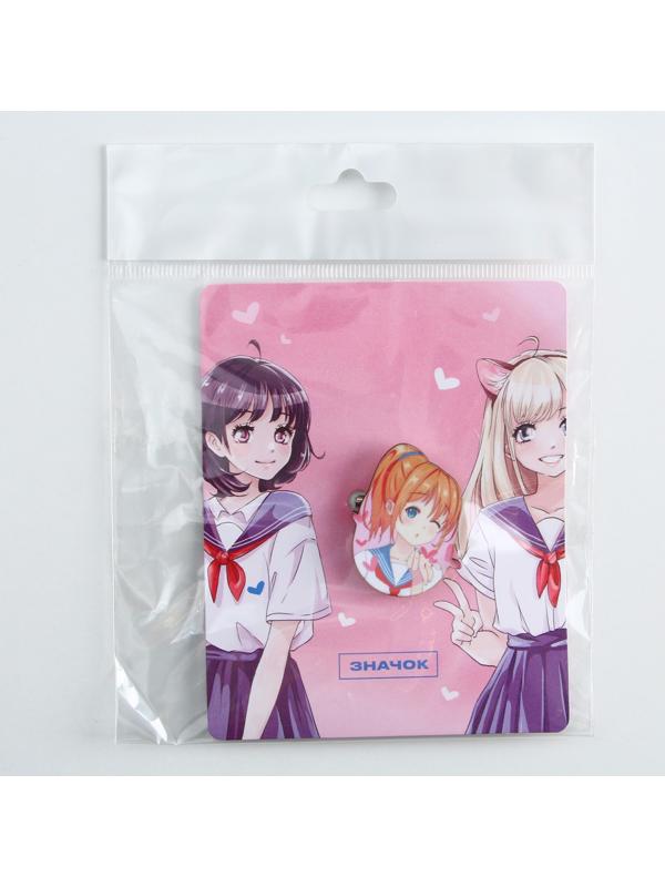 Значок деревянный «Школьницы», аниме, 2,6 х 3,3 см