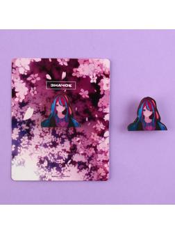 Значок деревянный «Девушка в цветах», аниме , 3,3 х 2,8 см