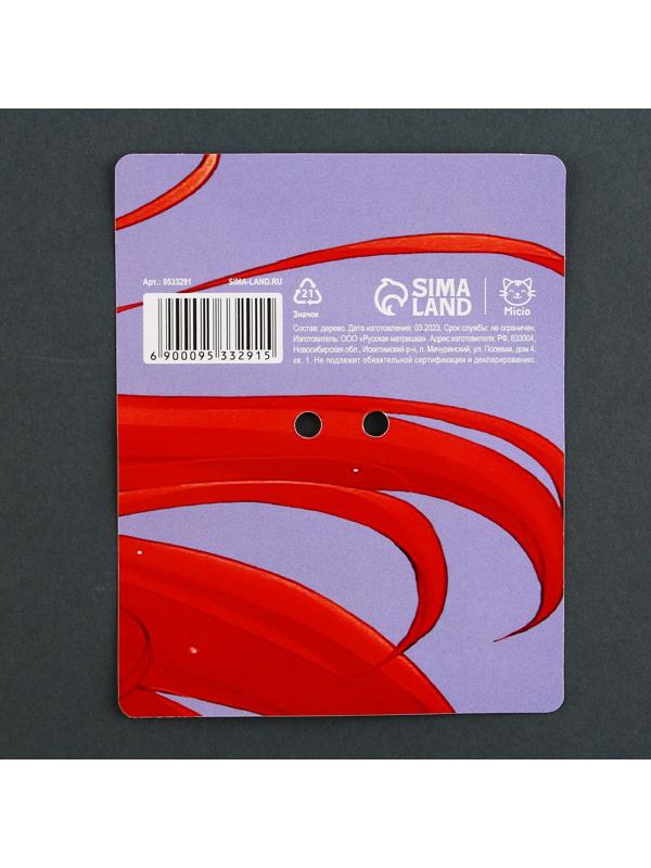 Значок деревянный «Рыжая девушка», аниме, 2,4 х 3,4 см