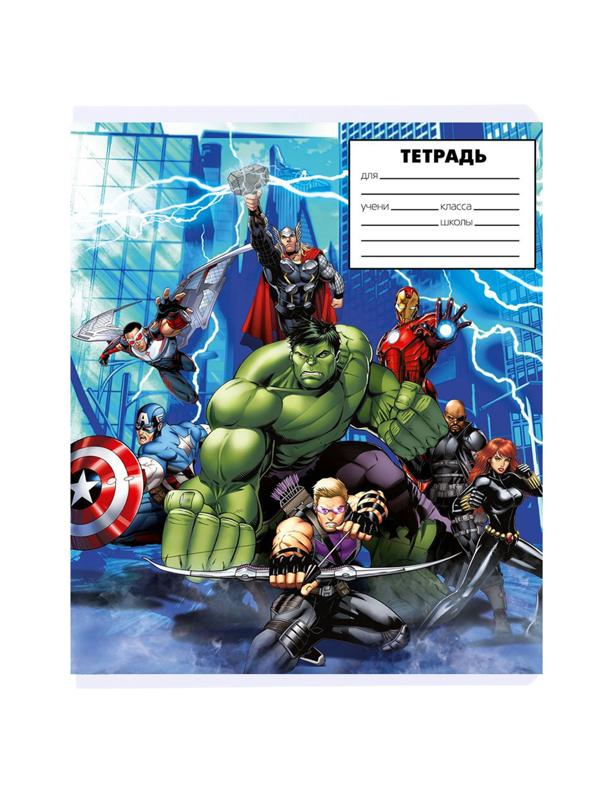 Тетрадь 24 листа, 5 видов , линейка, Мстители / Микс 10 шт.