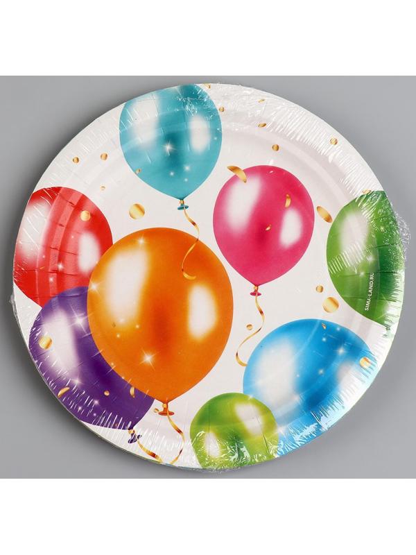 Тарелка бумажная «С днём рождения», шары, 18 см