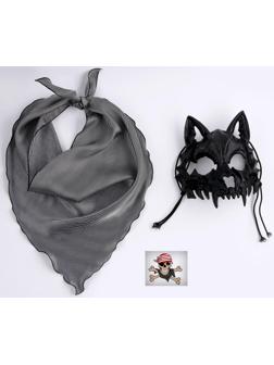 Карнавальный Набор:бандана в полоску,,маска собаки латекс черная,т.наклейка