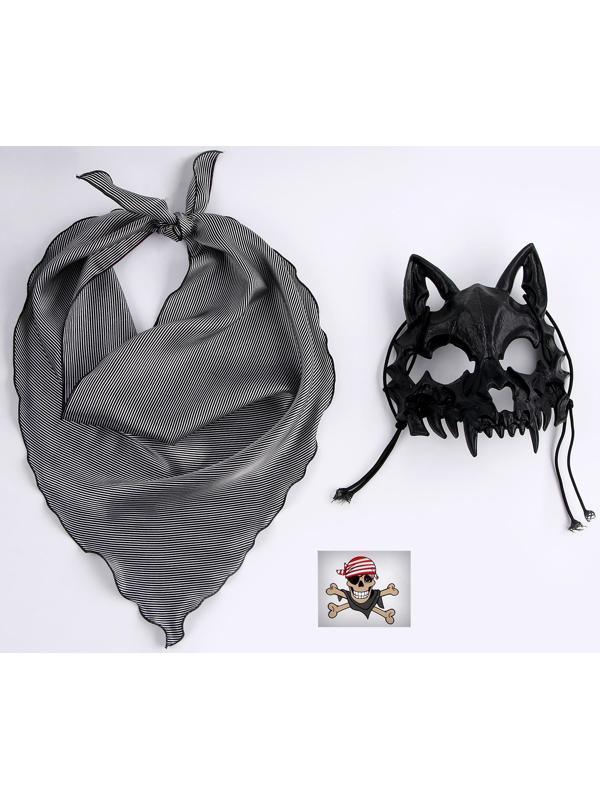 Карнавальный Набор:бандана в полоску,,маска собаки латекс черная,т.наклейка