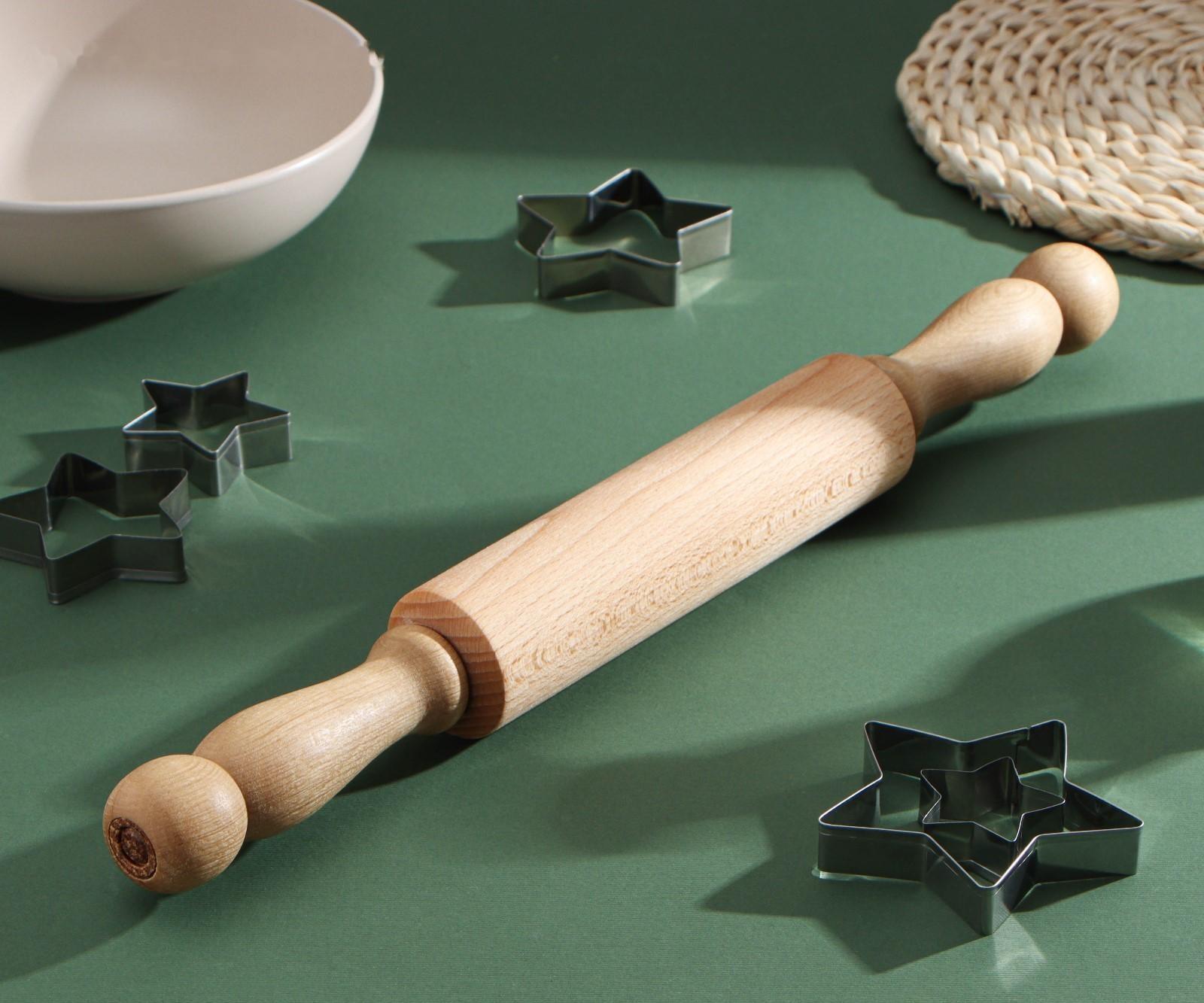 Скалка с вращающимися ручками, 40×4,2 см, бук