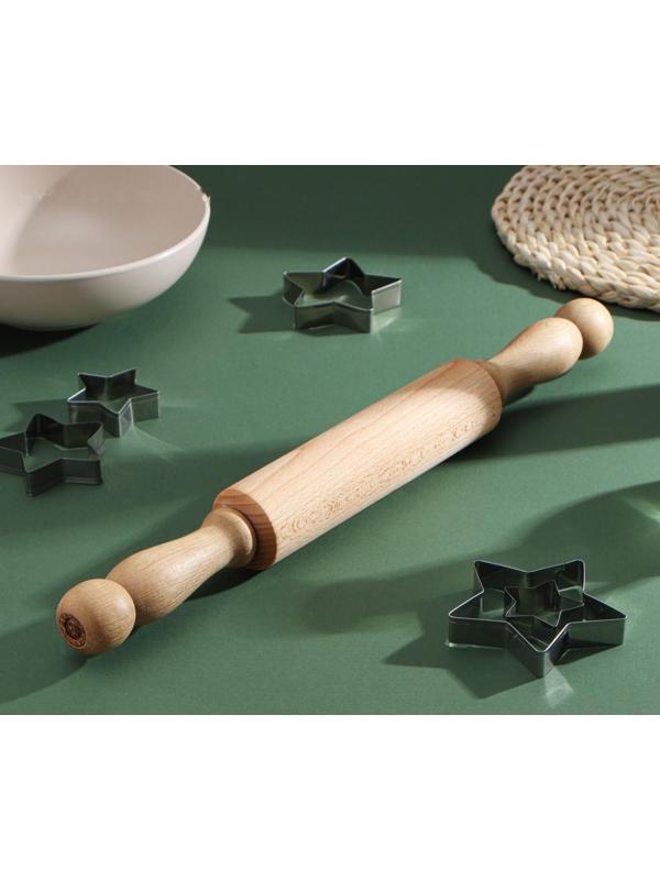 Скалка с вращающимися ручками, 40×4,2 см, бук