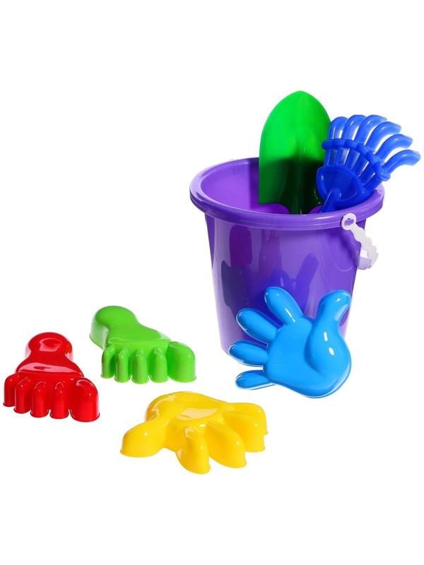 Набор для игры в песке №20: ведро большое, совок, грабли, 4 формочки