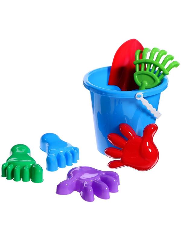 Набор для игры в песке №20: ведро большое, совок, грабли, 4 формочки