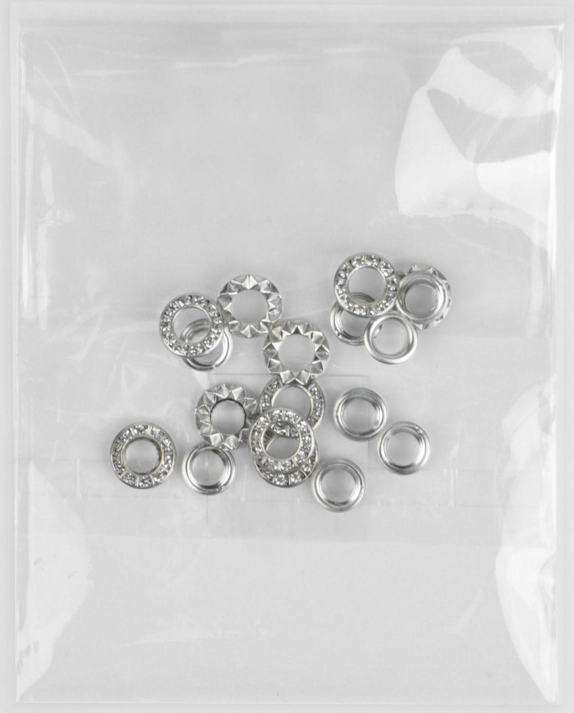 Люверс со стразами, d = 12,5/6 мм, 10 шт, цвет никель