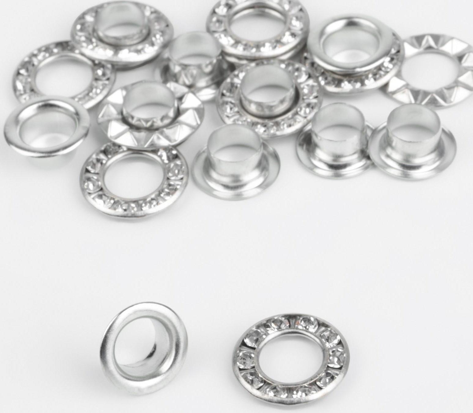 Люверс со стразами, d = 12,5/6 мм, 10 шт, цвет никель