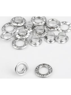 Люверс со стразами, d = 12,5/6 мм, 10 шт, цвет никель