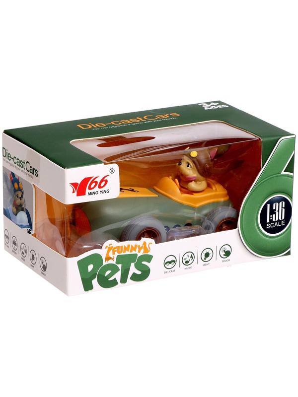 Машинка металлическая Fynny Pets MY66-K1213, с собакой, 1:36, инерция, свет, звук, цвет зелёный