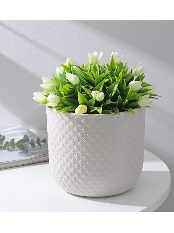 Кашпо со вставкой «Клевер», 3,2 л, d=17,5 см, h=16 см, цвет льняной