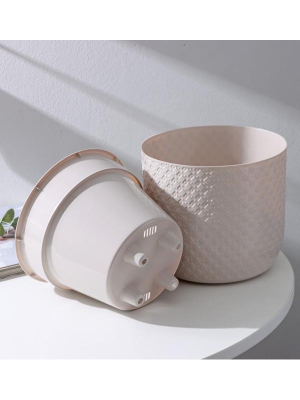 Кашпо со вставкой «Клевер», 3,2 л, d=17,5 см, h=16 см, цвет льняной